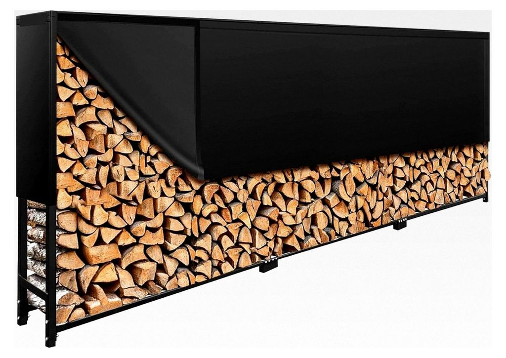 Brennholzregal für den Außenbereich 300x25x115cm, Metall mit Abdeckung, Kaminholzunterstand für 1050kg, wasserdichtes Holzlager für Garten und ...