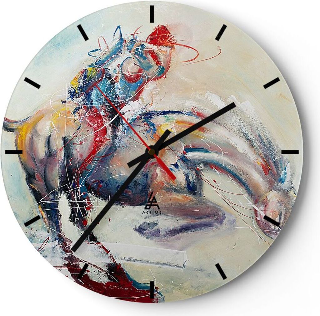 Wanduhr - Rund - Glasuhr - Pferd Abstraktion - 40x40cm - Schleichendes Uhrwerk - Lautlos - zum Aufhängen bereit - Dekoration Modern - Wanddekorati...