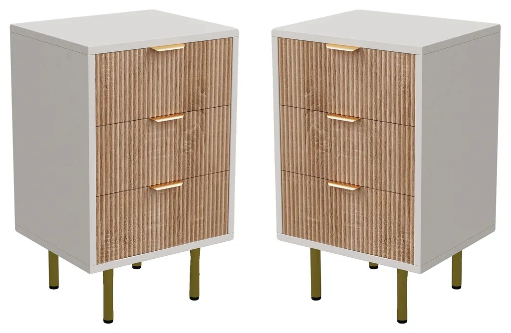 Table de nuit moderne scandinave blanche et bois pour chambre d'adulte