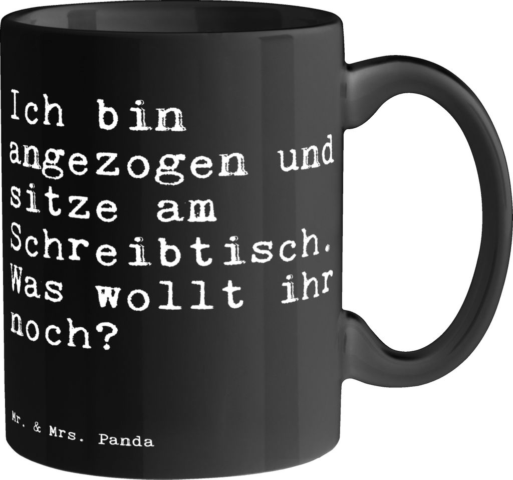Mr. & Mrs. Panda Tasse Ich bin angezogen und... - Schwarz - Geschenk, Büro, Teetasse, Kaffeetasse, Kollegin, Kaffeebecher, Chefin, Arbeit, Spruch ...
