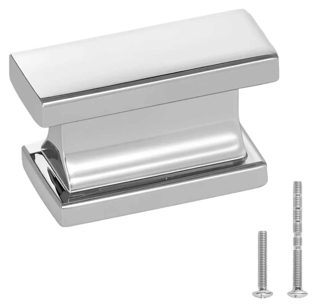 Lot de 10 Boutons d'Armoire de Cuisine Rectangulaires Chromés 36mm