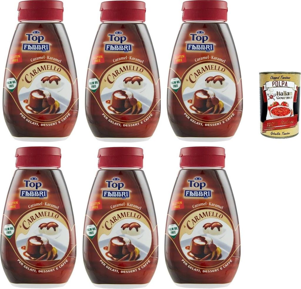 Fabbri Topping Caramello süße Karamellsauce für Eis, Desserts und Kaffee 6x 225g Gluten-frei gebrauchsfertige Sauce dessertsaucen + Italian Gour...