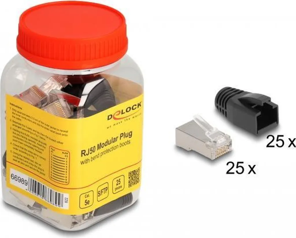 Connecteur Réseau RJ50 Mâle Delock 66989 S/FTP CAT 5e - Lot de 25 Pièces