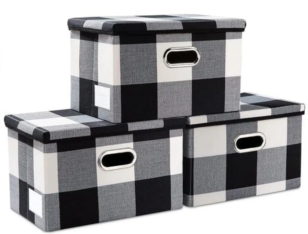 Organisateur de placard pliable en tissu noir et blanc - Format Medium