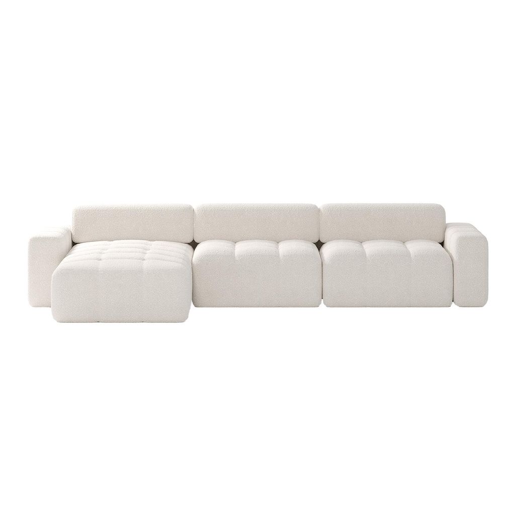 FEDVE Ecksofa RIFU SO aus Bouclé-Stoff mit Schlaffunktion, Weiß