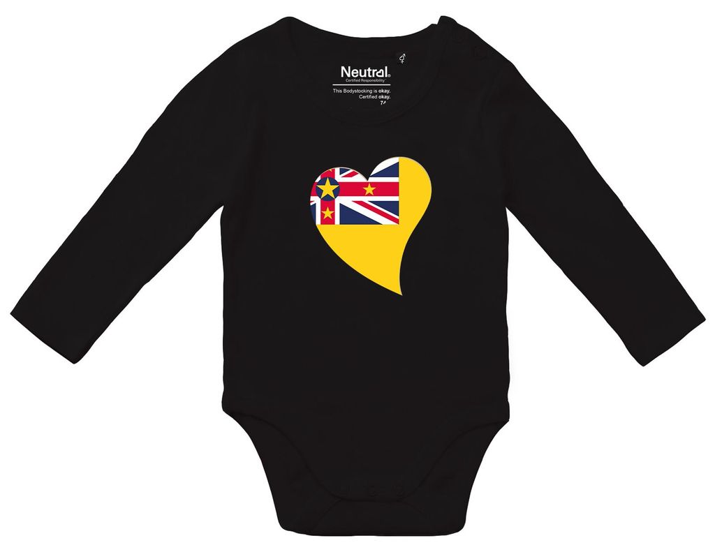 Huuraa Baby Body Niue Flagge Herz 80 Black Baumwolle Fairtrade Langarmbody Geschenkidee
