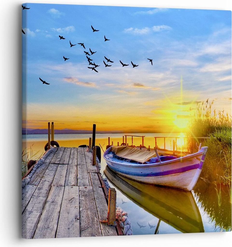 Bild auf Leinwand - Leinwandbild - See Boot Wasser - 30x30cm - Wand Bild - Wanddeko - Wandbilder - Leinwanddruck - Bilder - Kunstdruck - Wanddekora...