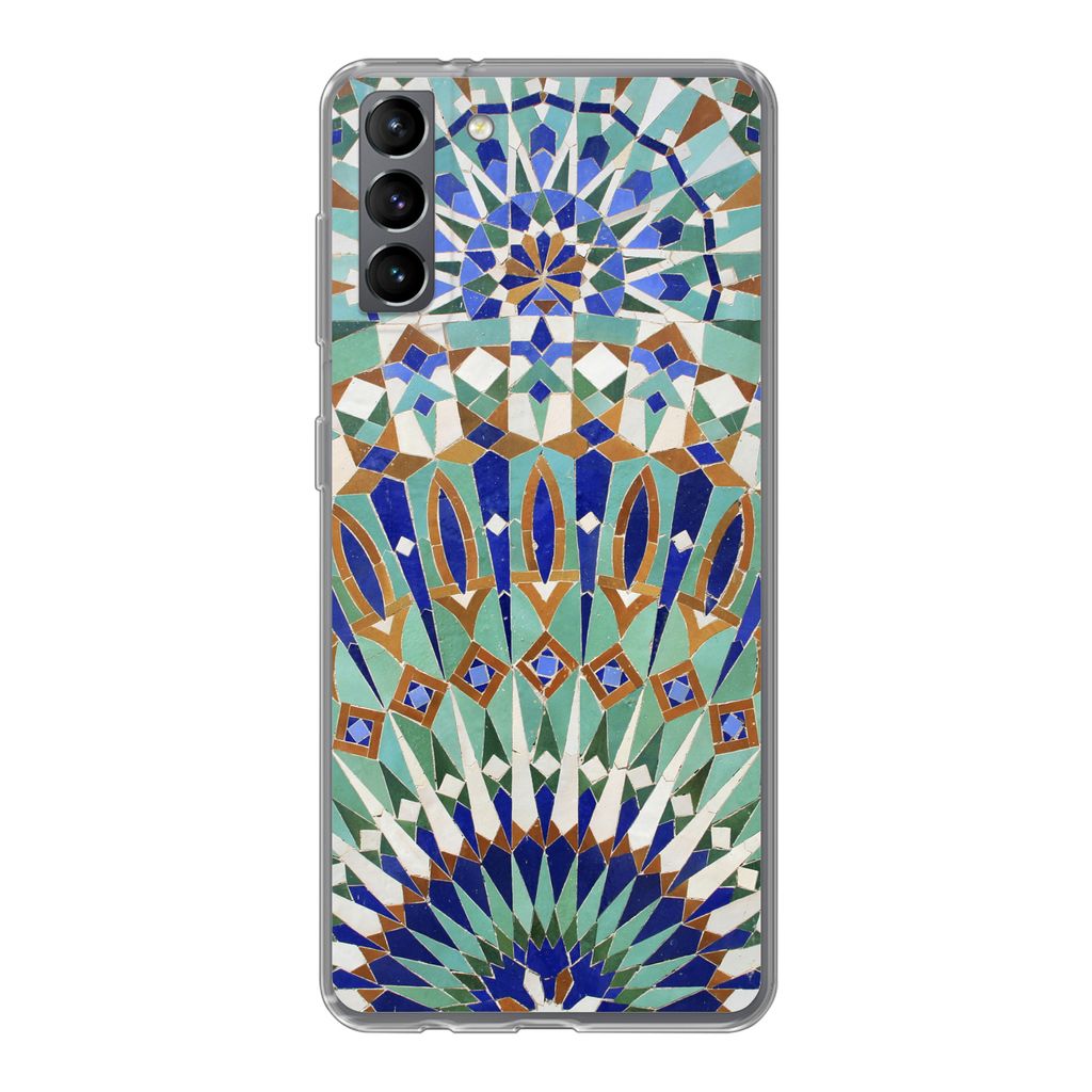 MuchoWow Handyhülle Schutzhülle Hülle für Samsung Galaxy S21 Plus Eine marokkanische Mosaikwand mit verschiedenen Formen Silikon Softcase Han...