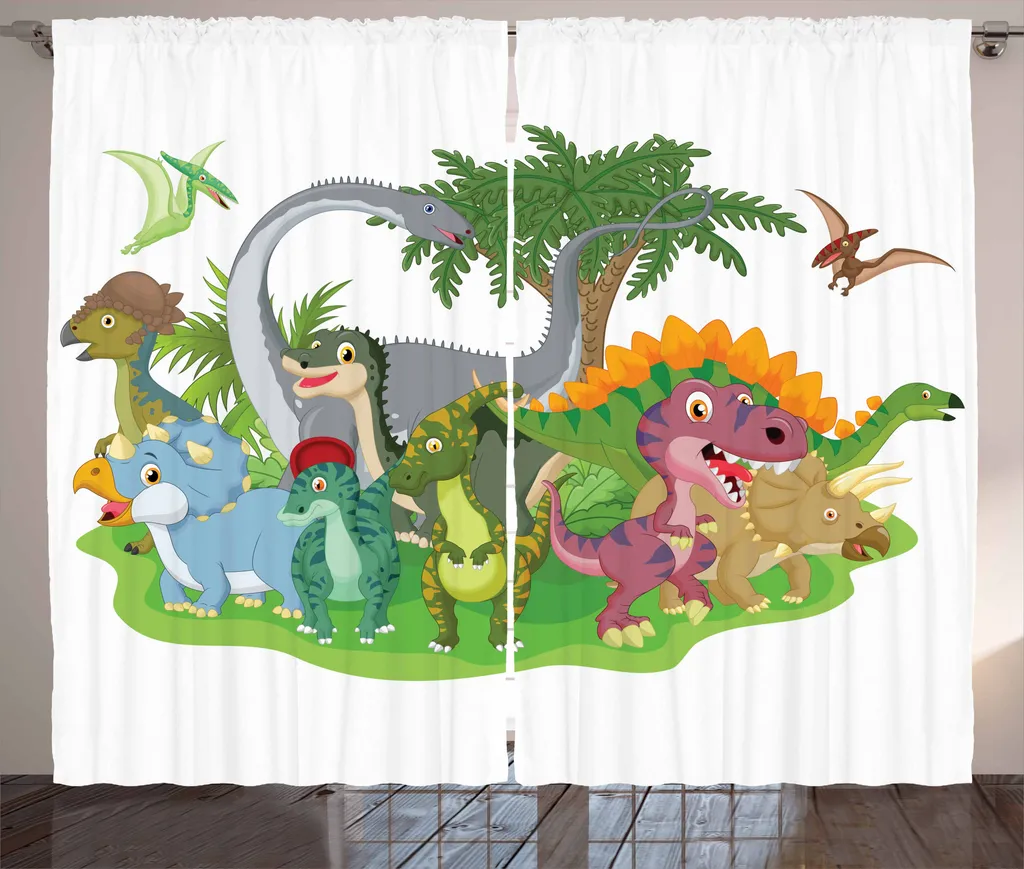 ABAKUHAUS Rideau Rustique Dinosaure Dessin Animé 280x225cm Multicolore