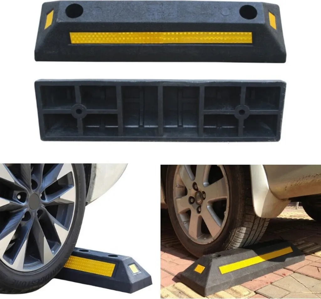 6 x barriera in gomma per parcheggi - 53,5 x 13 x 8,9 cm ferma ruota per parcheggi e garage - distanziatore - ausilio al parcheggio soglia di parcheggio ausilio al parcheggio - tappo per garage con catarifrangente - 5