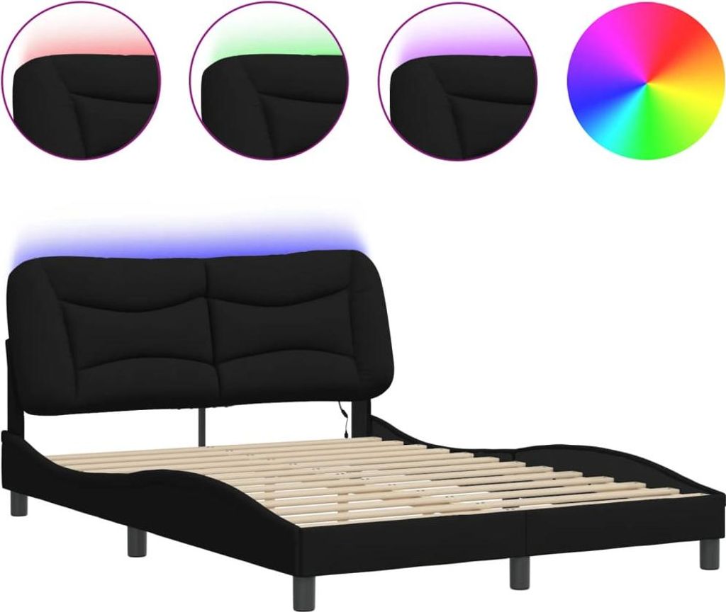 vidaXL Bettgestell mit LED ohne Matratze "Hvar" Schwarz 140x200 cm Stoff