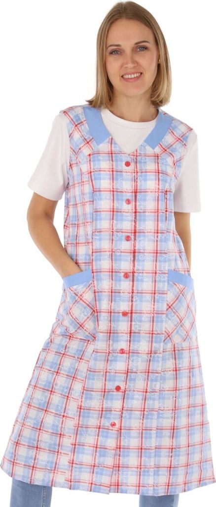 Knopfkittel Damen Mischgewebe kariert Schürze ohne Arm Kochschürze Kittelschürze, Größe:40, Design:Design 12