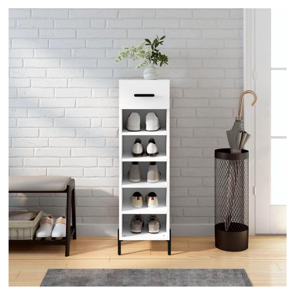 Schuhschrank, Schuhregal mit 5 Ebenen Schublade, Schuhkommode für Flur Eingangsbereich, Platzsparend Schuhständer, Weiß Holzwerkstoff
