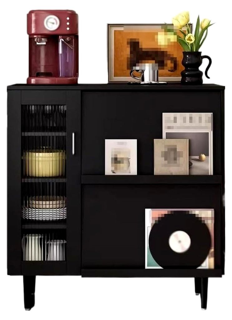 Sideboard, Retro-Sideboard in Schwarz, Aufbewahrungsschrank für Wohnzimmer und Küche, Buffet-Schrank (90 cm x 40 cm x 93 cm)