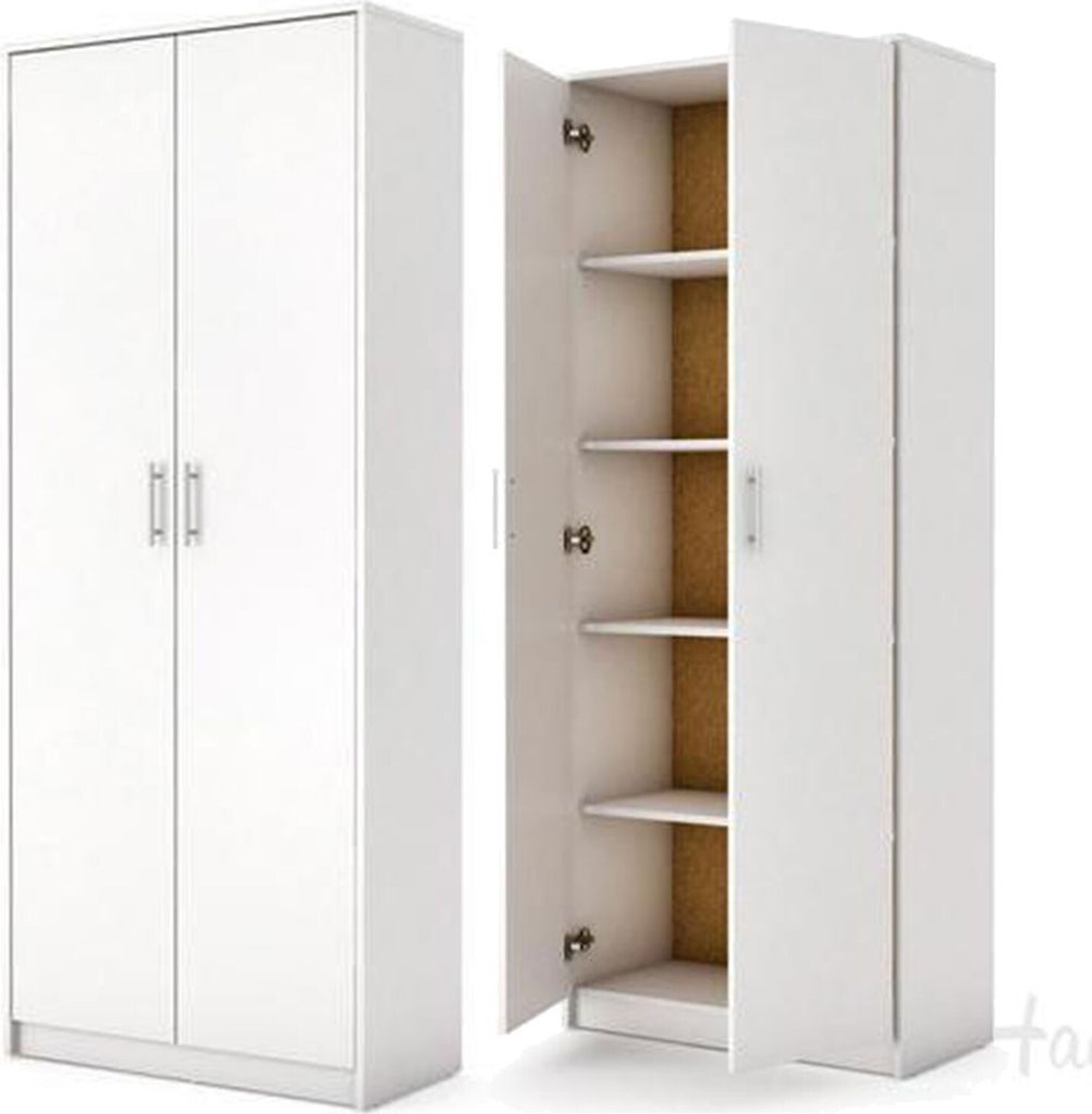 Kleiderschrank Schrank Mit Regalen, Garderobe, Weiß, 74 cm Breite