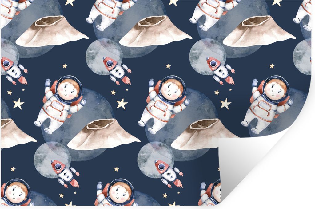 MuchoWow Wandtattoo Wandsticker Wandaufkleber Weltraum - Rakete - Astronaut - Jungen - Mädchen - Kinder - Kinder 60x40 cm Selbstklebend und Repo...