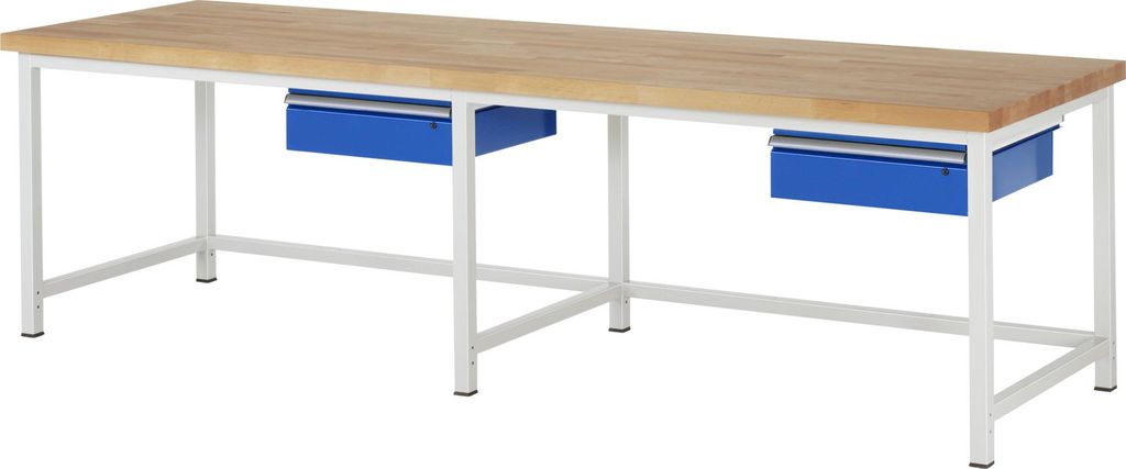 Werkbank mit 2 Schubladen - 150:2 - 840 x 3.000 x 900 mm (HxBxT) - Traglast 1.250 kg - Buche