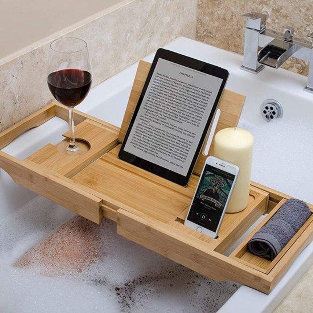 Bambooeimer - Luxe - 100% Natuur - Uitschuifbare Arme - Bügel für Tisch und Bücherregal - Weinglas-Ständer - Accessoireschale - Telefonhalter u...