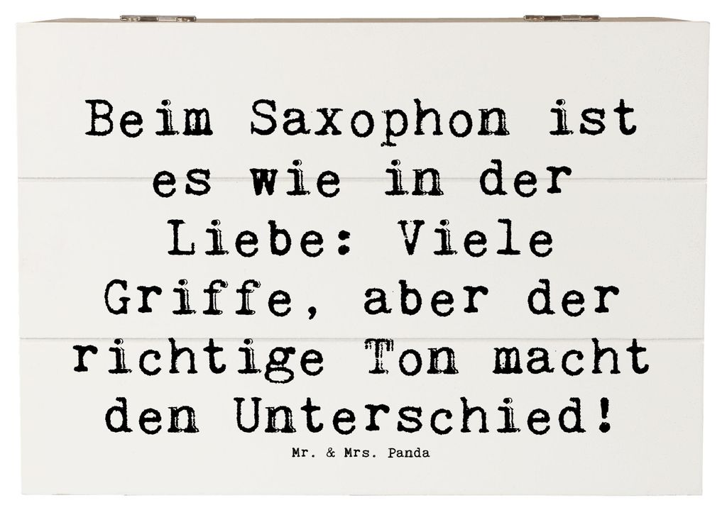Mr. & Mrs. Panda Truhe Spruch Saxophon Liebe 22 x 15 cm - Weiß - Geschenk, Holzbox, Geschenkbox, Musik, Griffe, Musiker, Holzkiste mit Deckel, Sch...
