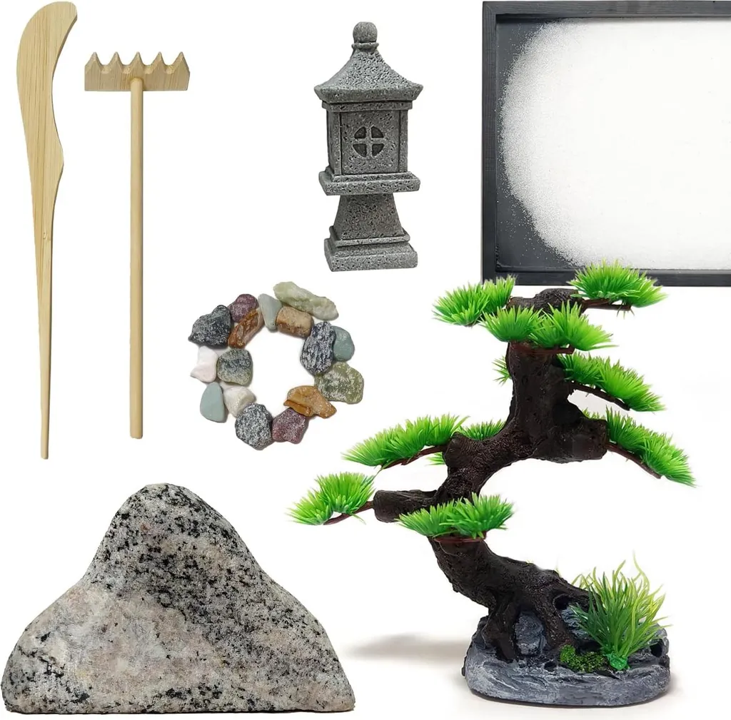 Jardin Zen Japonais avec Râteau et Sable Fin - Déco Bureau 30 x 20 cm