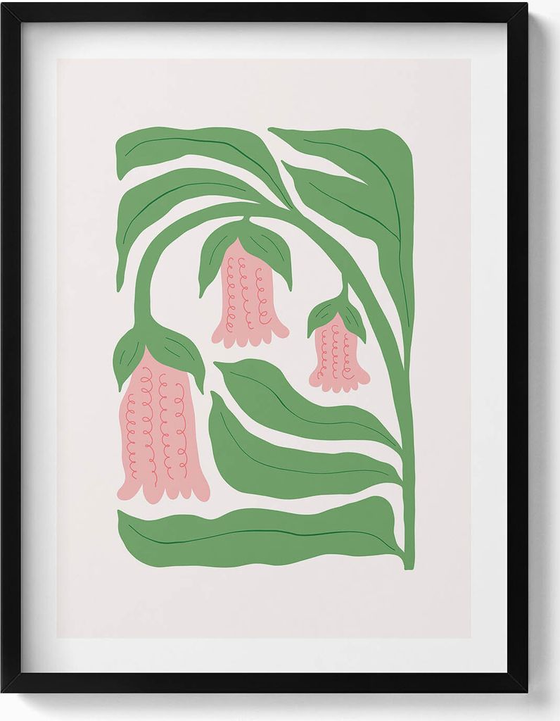 Illustration von Pflanzen und Blumen– Wandbild mit Rahmen – Gerahmtes Bild – Wanddekoration – 60x80 cm – Schwarz Rahmen