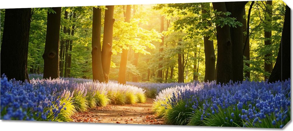 Bild 90x40cm auf Leinwand für Wohnzimmer Schlafzimmer Panorama Waldweg