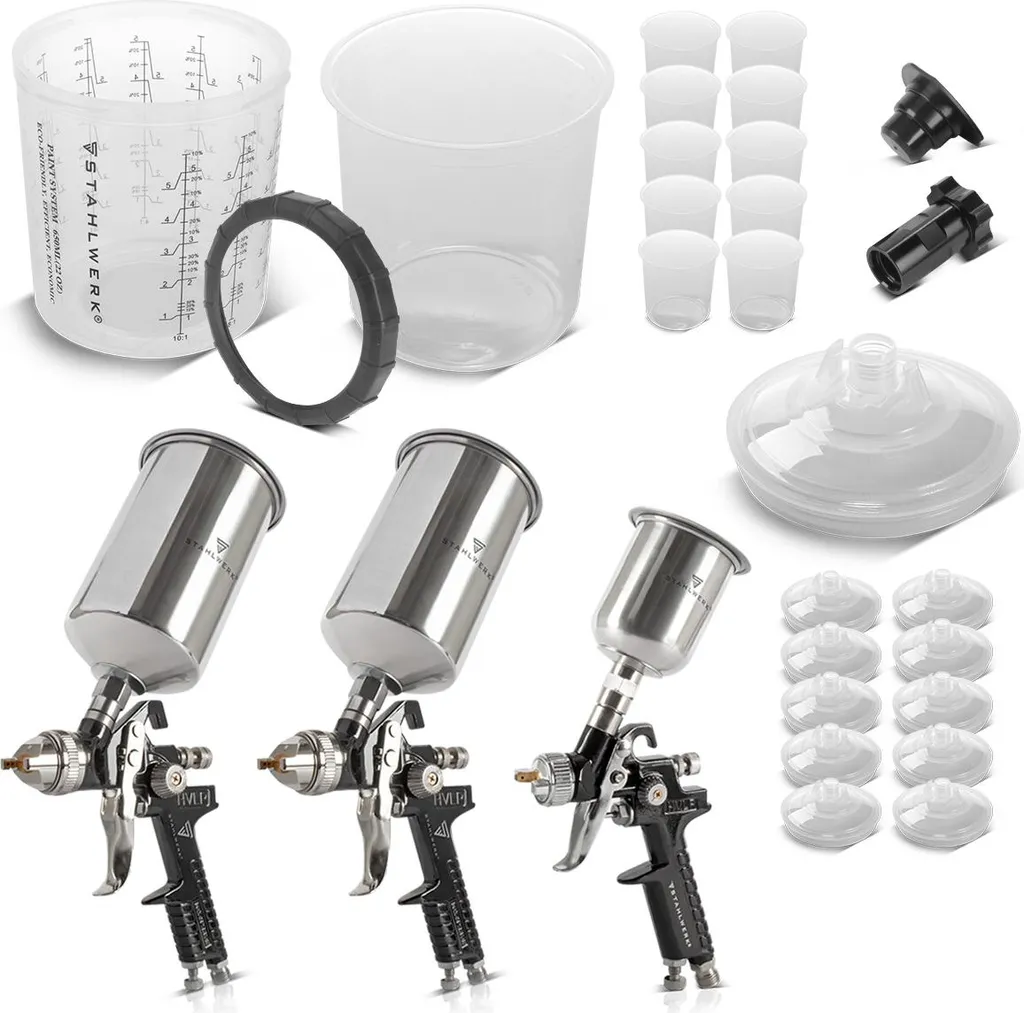 Kit Verniciatura STAHLWERK HVLP 3 Ugelli + 25 Tazze Miscelazione 650ml