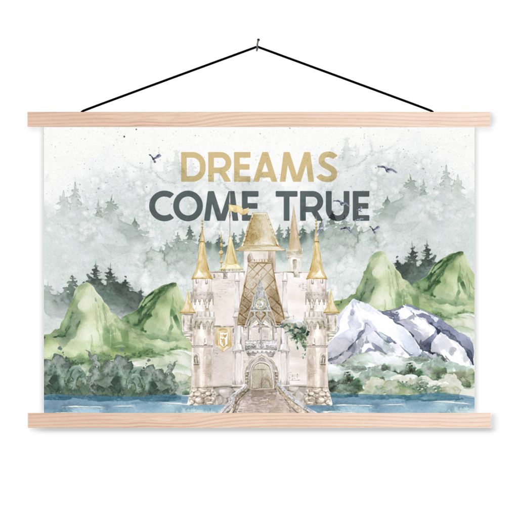 MuchoWow Textilposter Träume werden wahr - Zitate - Kinder - Kinder - Baby - Jungen - Mädchen 60x40 cm mit holzfarbenen Rahmen - Bilder