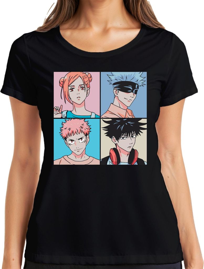 Jujutsu Kaisen Anime Poster Gojo Itadori Fushiguro Kugisaki Damen T-Shirt, Schwarz, M