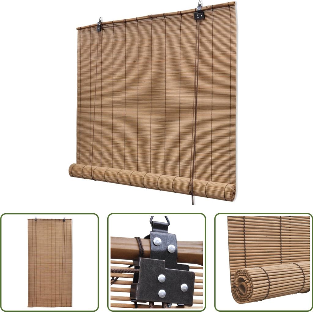 Bambus Rollo Braun 120x220 cm mit geflochtenen Schnüren, lichtregulierender Sichtschutz