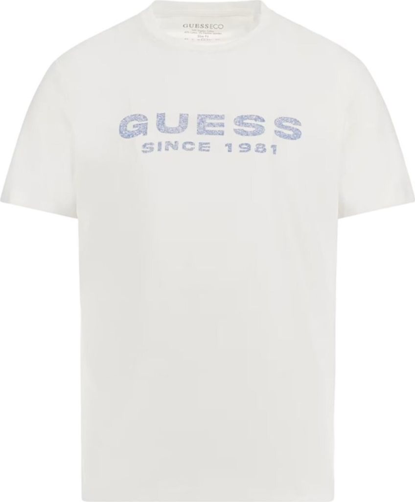 Herren Kurzarm T-Shirt Weiß Slim Fit Rundhals Baumwolle Logo Print