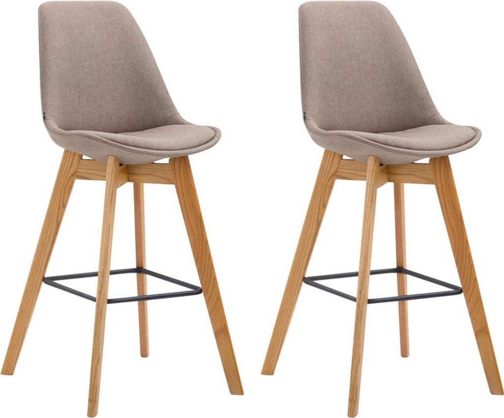 2er Set Barhocker GIKAR - Stoff Taupe 48x56x112 cm | Barstuhl Mit Lehne Tresenhocker Tresenstuhl Kneipenhocker Kneipenstuhl