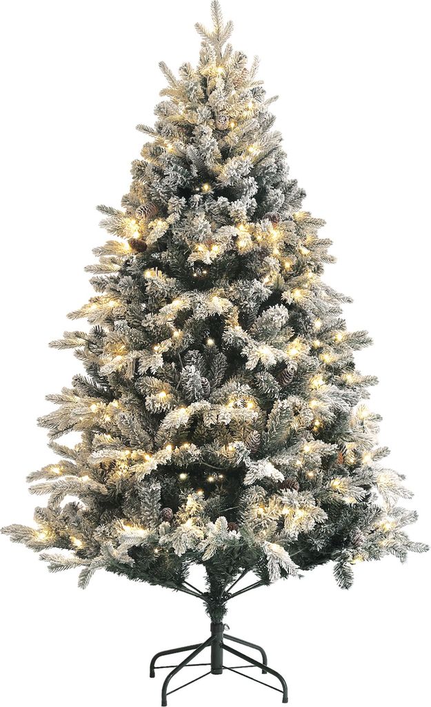 Künstlicher Weihnachtsbaum, 180 cm, LED-Lichter, schneebedeckt, flammenhemmend, Metall