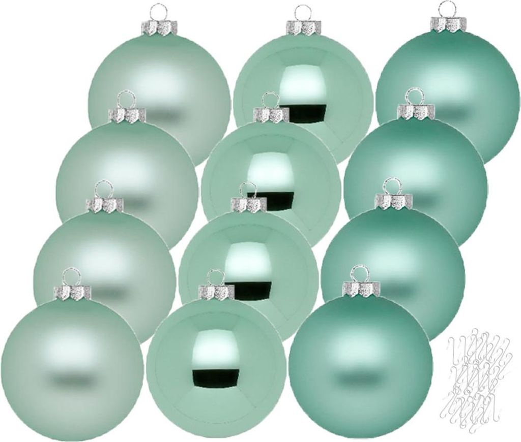 Weihnachtskugeln Winter Jade 12 Stk 8cm + Haken Produktbild 