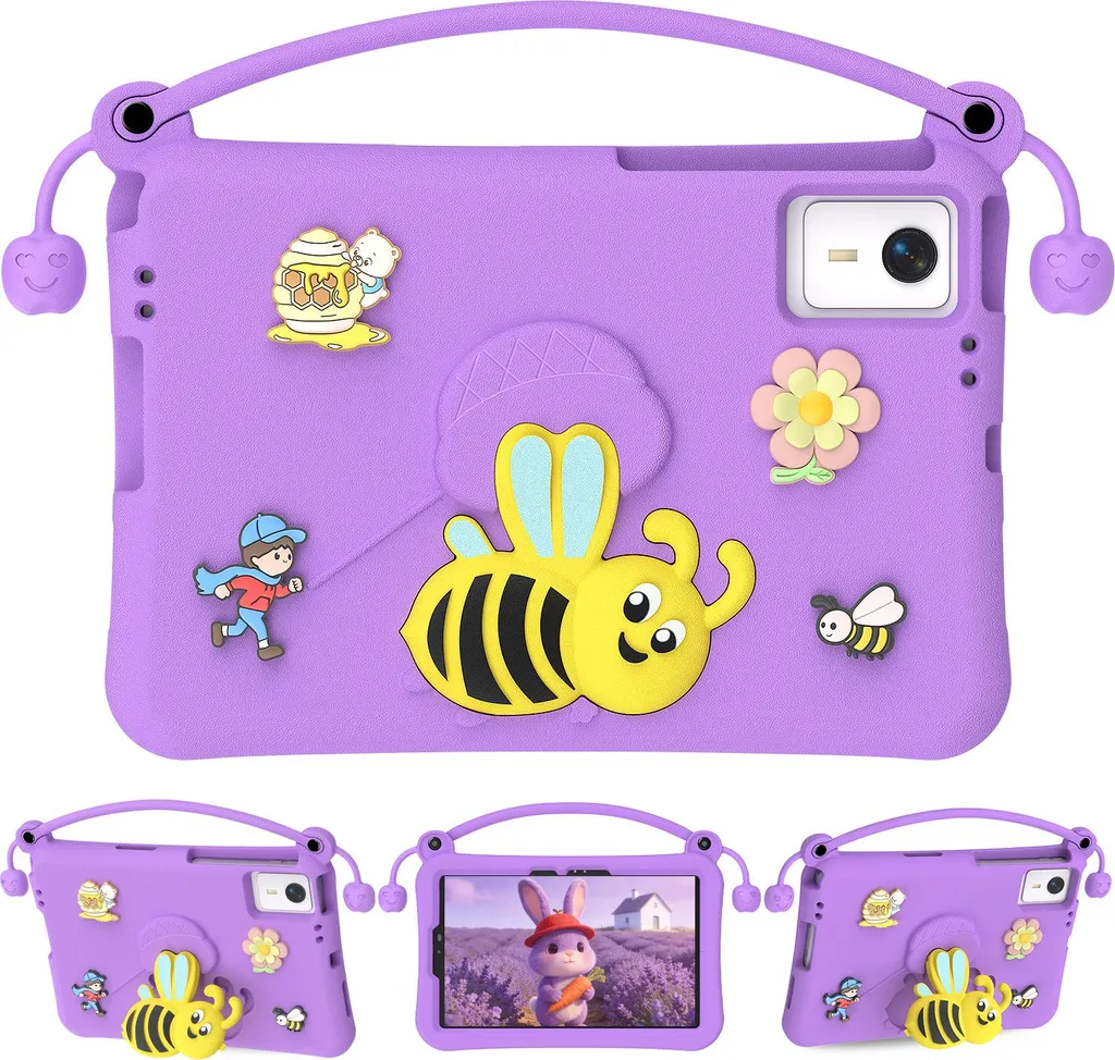 Custodia per bambini per Huawei MatePad SE 11 2024/Honor Tablet V7 Pro, leggera e resistente agli urti, con maniglia e supporto a forma di ape Viola