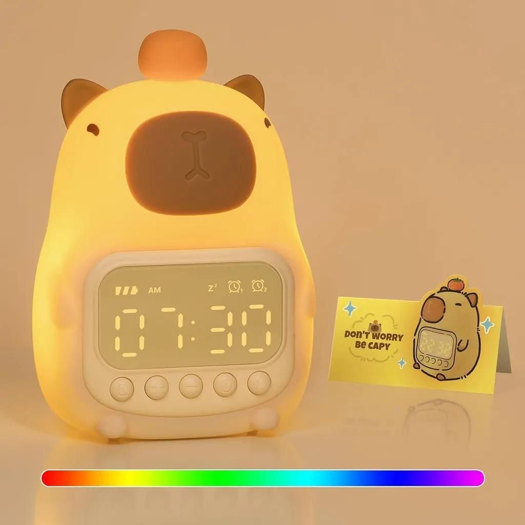 Capybara Wecker mit Nachtlicht für Kinder,7 RGB-Farben Süße Wecker für Schlafzimmer,Ok to Wake Wecker,Silikon Tier Tischlampe für Teenager-Mä...