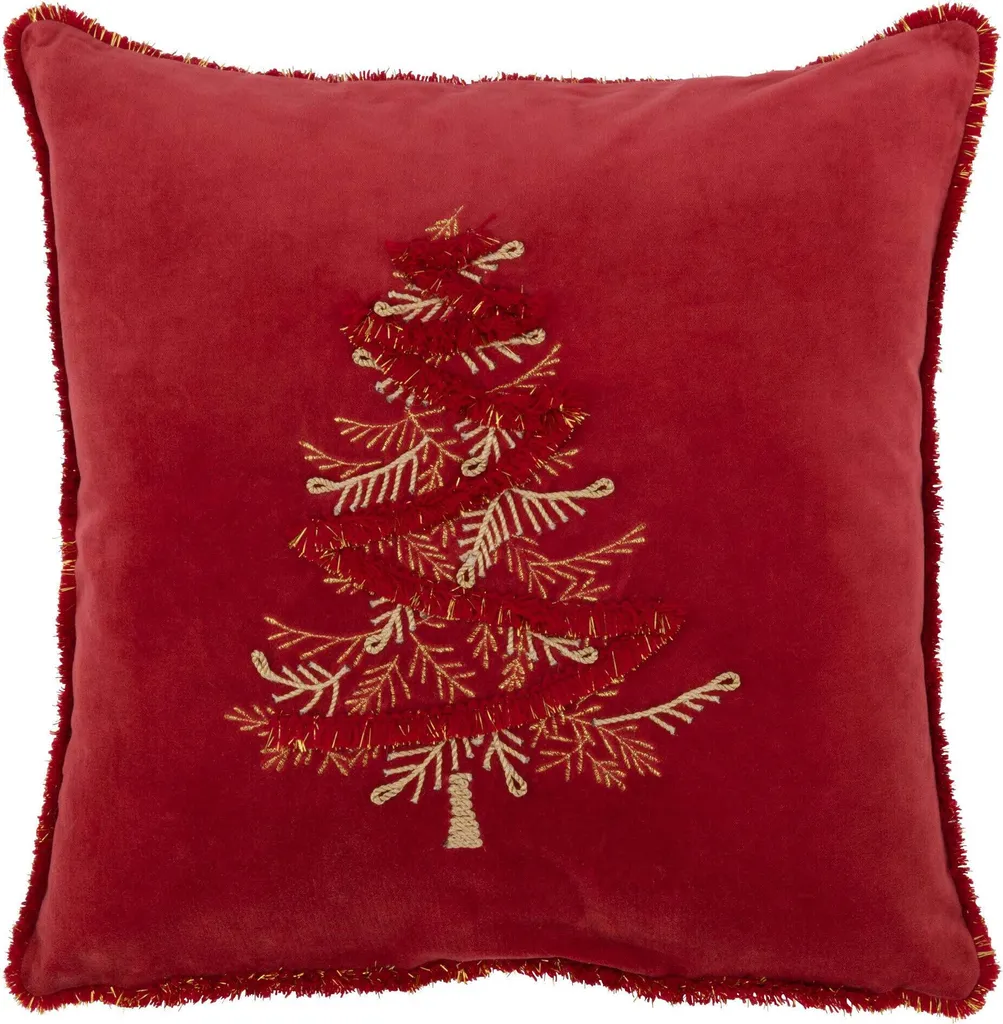 Coussin de Canapé Rouge et Or J-Line pour Décoration Noël 45x45cm