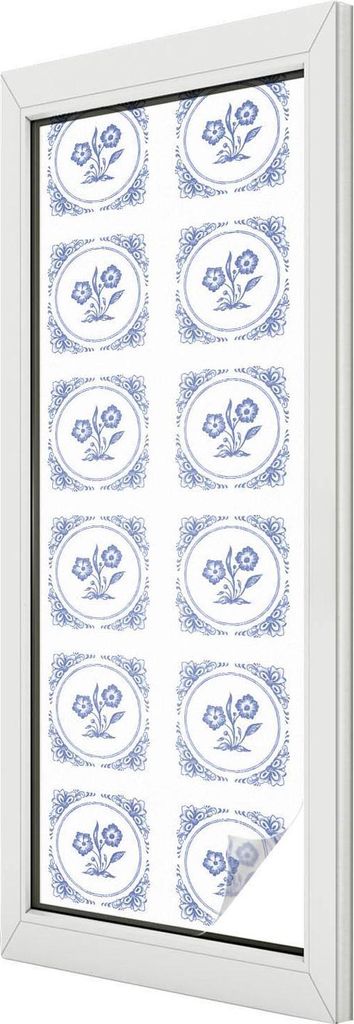 Buntglas Fensterfolie – 146x50 cm – Stained-Glass Design – blickdichte dekorative Sichtschutzfolie – selbstklebend, UV-Schutz – Zarte Bl...