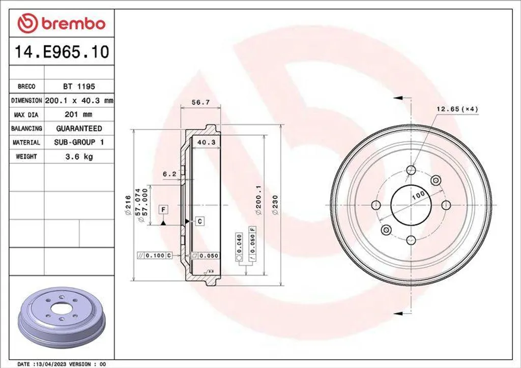 Tambour de frein Brembo 14.E965.10 : stop aux bruits et vibrations
