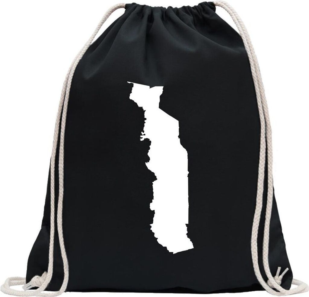 Kiwistar - Turnbeutel - schwarz - Togo Umriss Kontur - Fun Rucksack Sport Beutel Gymsack Baumwolle mit Ziehgurt