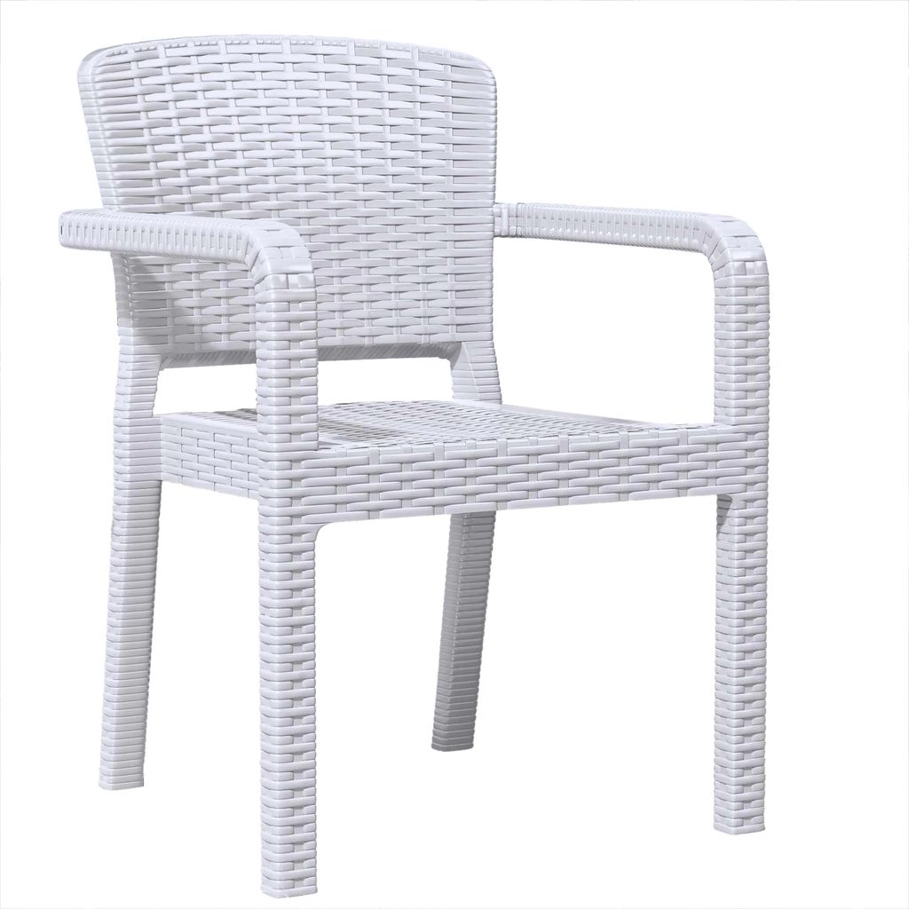 4er-Set RIO | Bistro Rattanstuhl | Weiß | Kunststoff | Stapelbar | Gastro Rattanstuhl, Outdoor Rattanstuhl, Terrassen Rattanstuhl