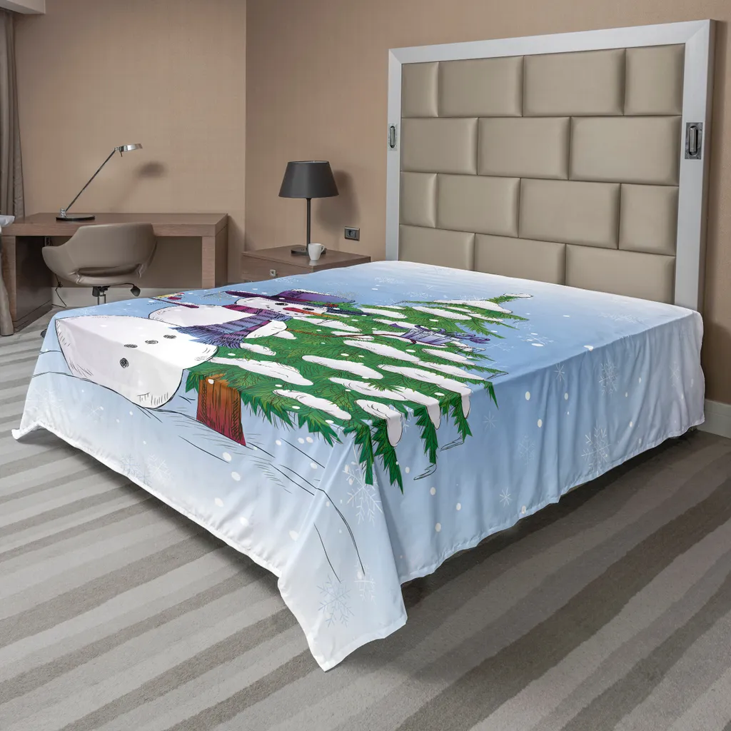 Drap de Lit Noël pour Décoration d'Hiver Chambre Adulte 260x228cm