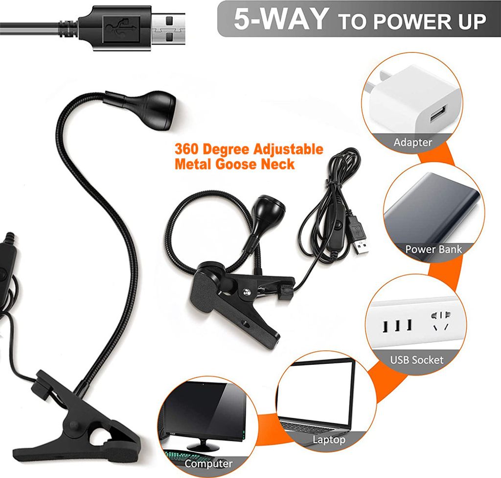 LED Leselampe USB 360° Flexibel Weiß Klemmlampe Tischlampe Produktbild 3
