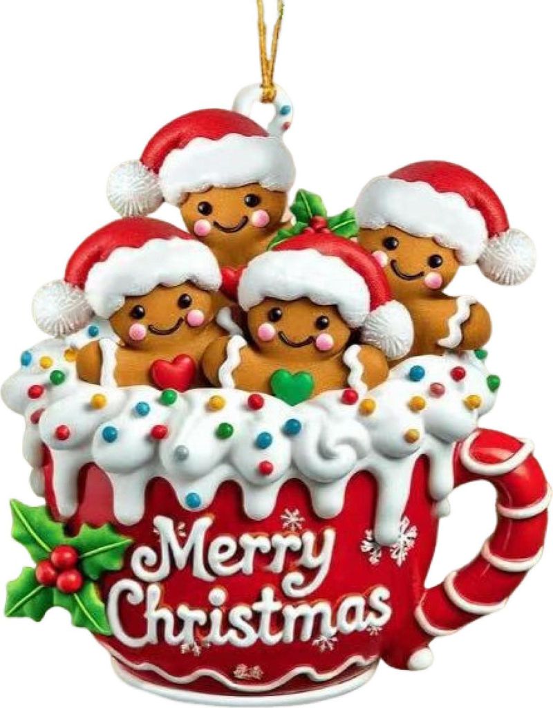 Lebkuchenmann-Weihnachtsornament aus Kunstharz zum Aufhängen für Baum und Zuhause, festliche Keksfigur für Weihnachtsdekorationen