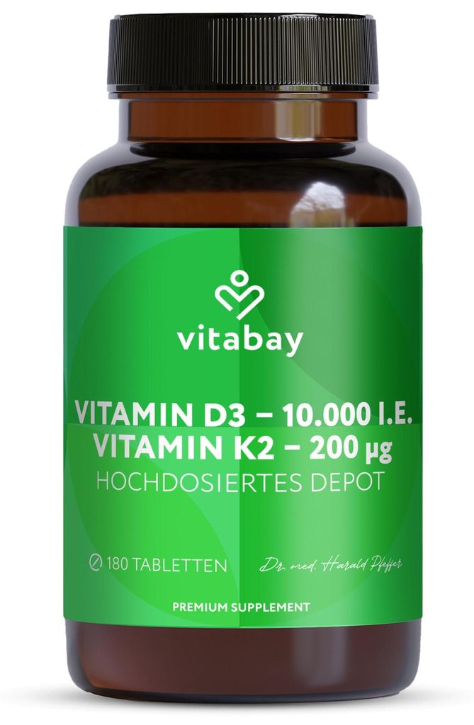 Vitabay Vitamin D3 + K2 Depot – 180 vegane Tabletten – Produktbild 