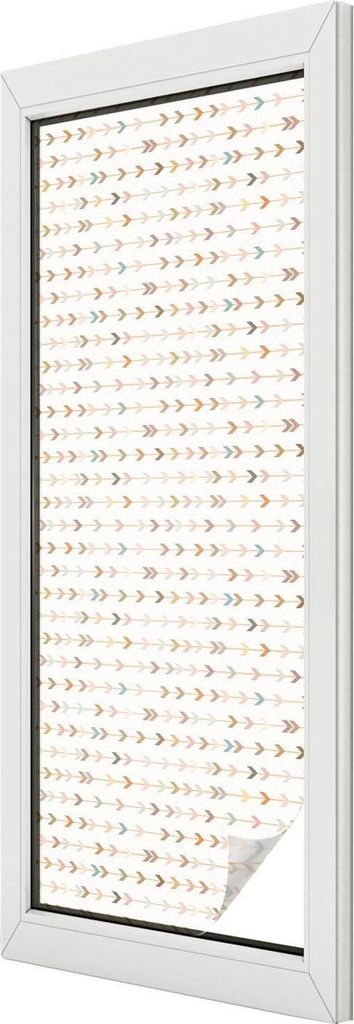 Buntglas Fensterfolie – 146x50 cm – Stained-Glass Design – blickdichte dekorative Sichtschutzfolie – selbstklebend, UV-Schutz – Pfeilmuster