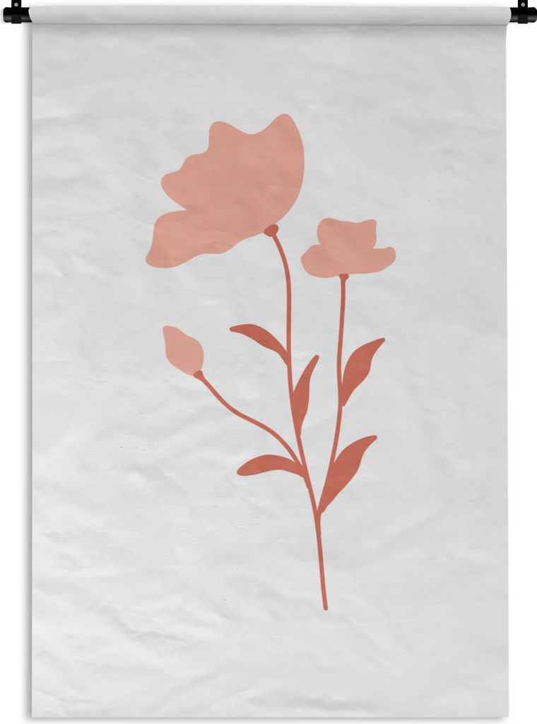 MuchoWow Wandteppich Wandbehang Illustration einer rosa Blume auf weißem Hintergrund 120x180 cm Tapisserie Dekoration Wandtuch - Schlafzimmer - ...