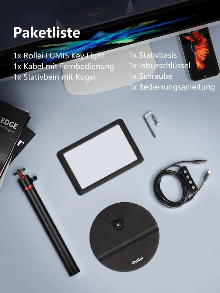 Rollei LUMIS Key Light Éclairage LED avec Support de Table Ajustable - 8