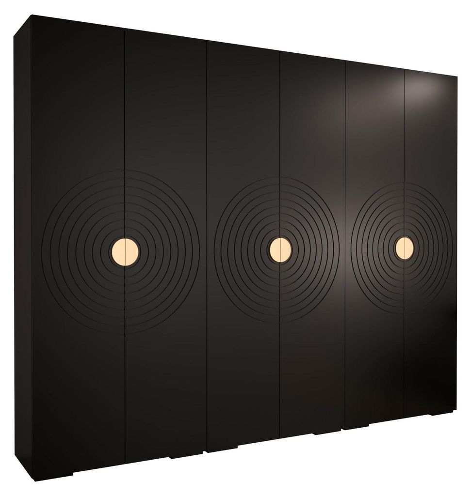Kryspol - Kleiderschrank Schwarz, 6 Tür, 3 Modul 300x236,7x47cm, Manhattan Ryfel 6