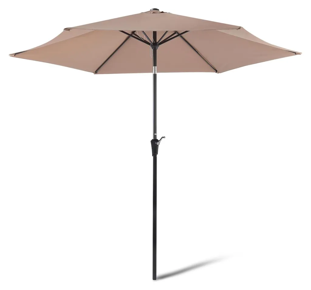 Parasol anti-UV marron clair 274cm facile à ouvrir pour terrasse ombragée